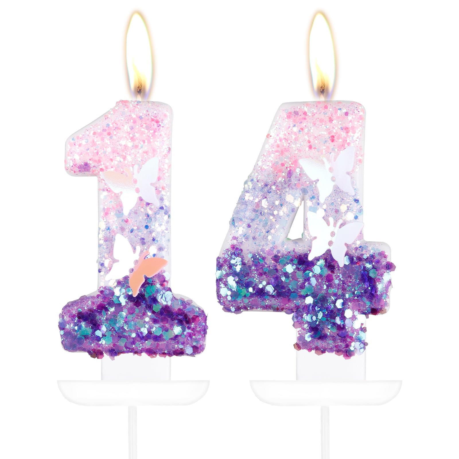 Birthday Number 14 Candle,Butterfly 14th Birthday Party Decorations for Women/Gi