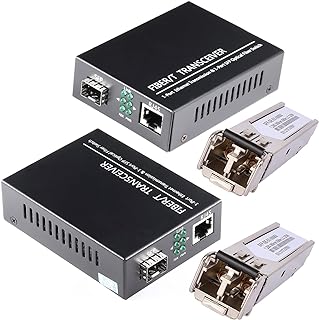 A Pair of 1.25G/s Bidi Gigabit Multi-Mode Fiber Ethernet Media Converter with 2PCS Bidi SFP LC Dual Transceiver Module Included, 10/100/1000Base-Tx to 1000Base-SX SMF RJ45 to SFP Slot up to 550M