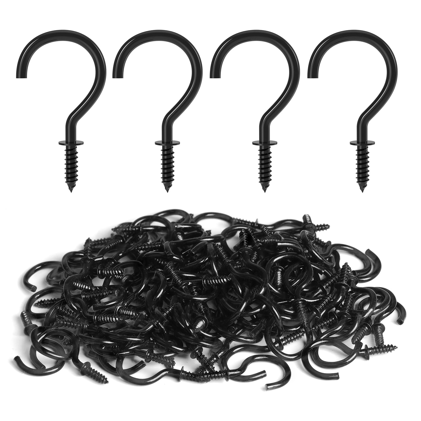 RELBRO Screw Hooks, 1 Inch Metal Screw in Cup Hooks, Black, 100 Pcs | Twist in T