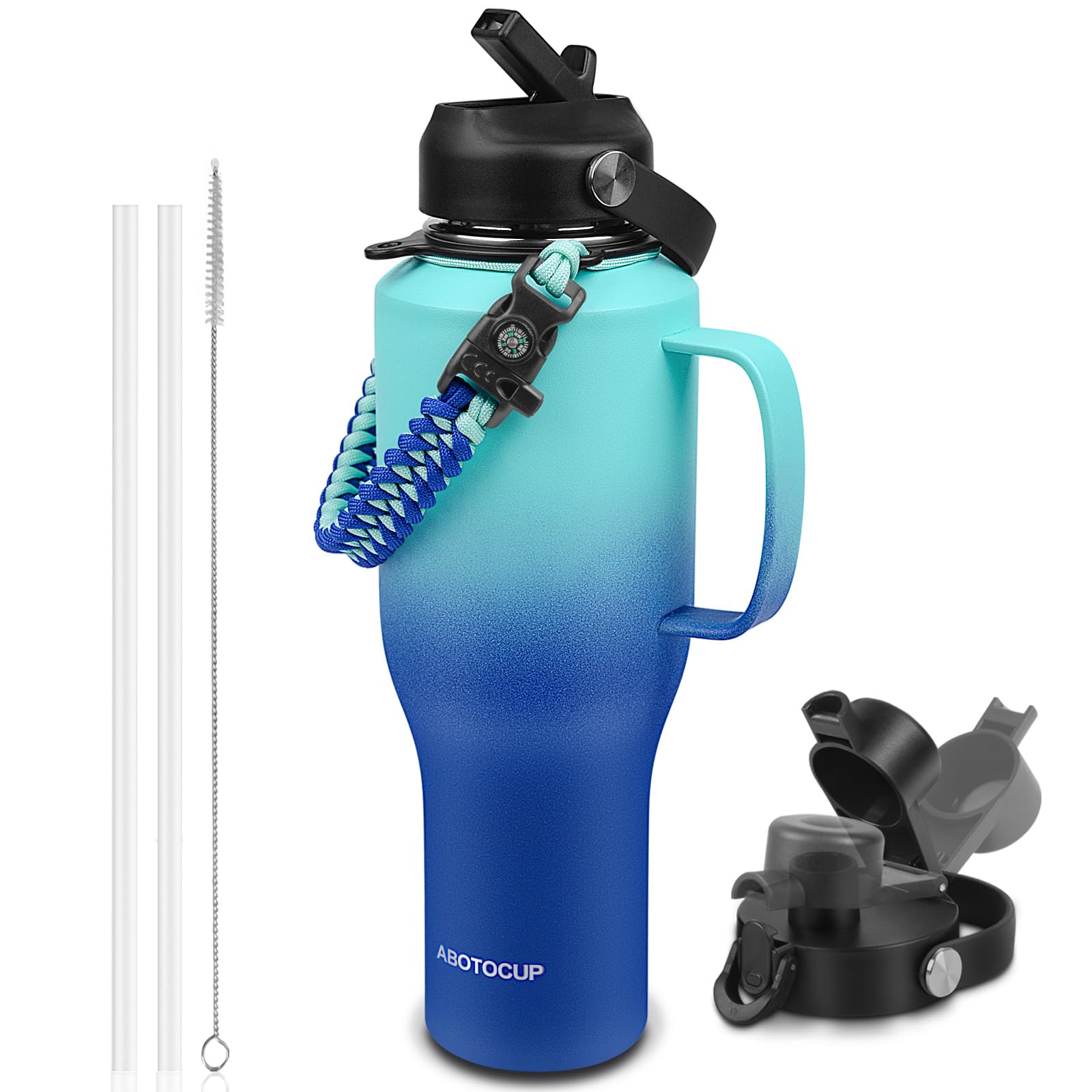 ABOTOCUP Water Bottle 40oz, Insulated Water Bottle with Straw Lids, Stainless St