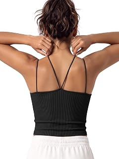 ODODOS Women's Seamless Crop Tank Top – Double Strap Rib-Knit Soft Lightweight Camisole for Yoga, Workout & Everyday Wear