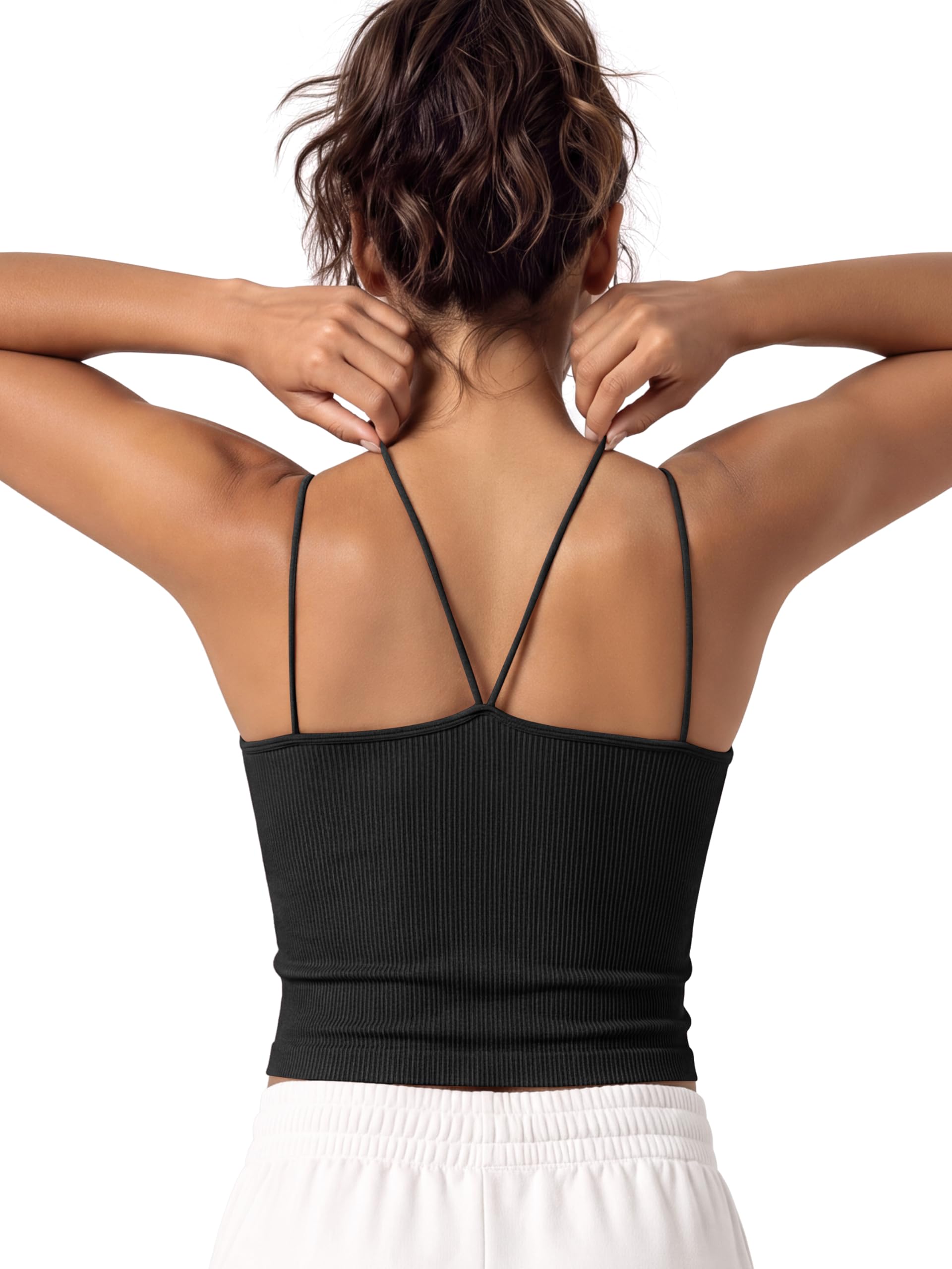 ODODOS Women's Seamless Crop Tank Top – Double Strap Rib-Knit Soft Lightweight C