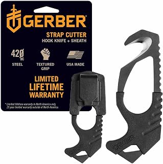 Gerber Seatbelt Strap Cutter with Glass Breaker, Car Escape Tool, Black | stocking stuffers, gifts for men, vehicle emergency tool, cuts seatbelts, breaks windows, pocket size, made in the USA