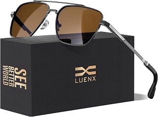 Luenx Mens Women Aviator Polarized Sunglasses: Square UV400 Driving