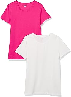 Amazon Essentials Women's Regular-Fit Short-Sleeve T-Shirt (V-Neck or Crewneck), Cotton Modal Blend, Pack of 2