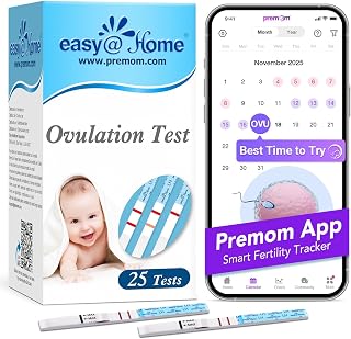 Easy@Home Ovulation Test Strips 25 Pack, LH Test Kit Powered by Premom App | Ovulation Predictor Kit, Fertility Tracker for Trying to Conceive (TTC), LH Surge Urine Test, Predict Fertile Days