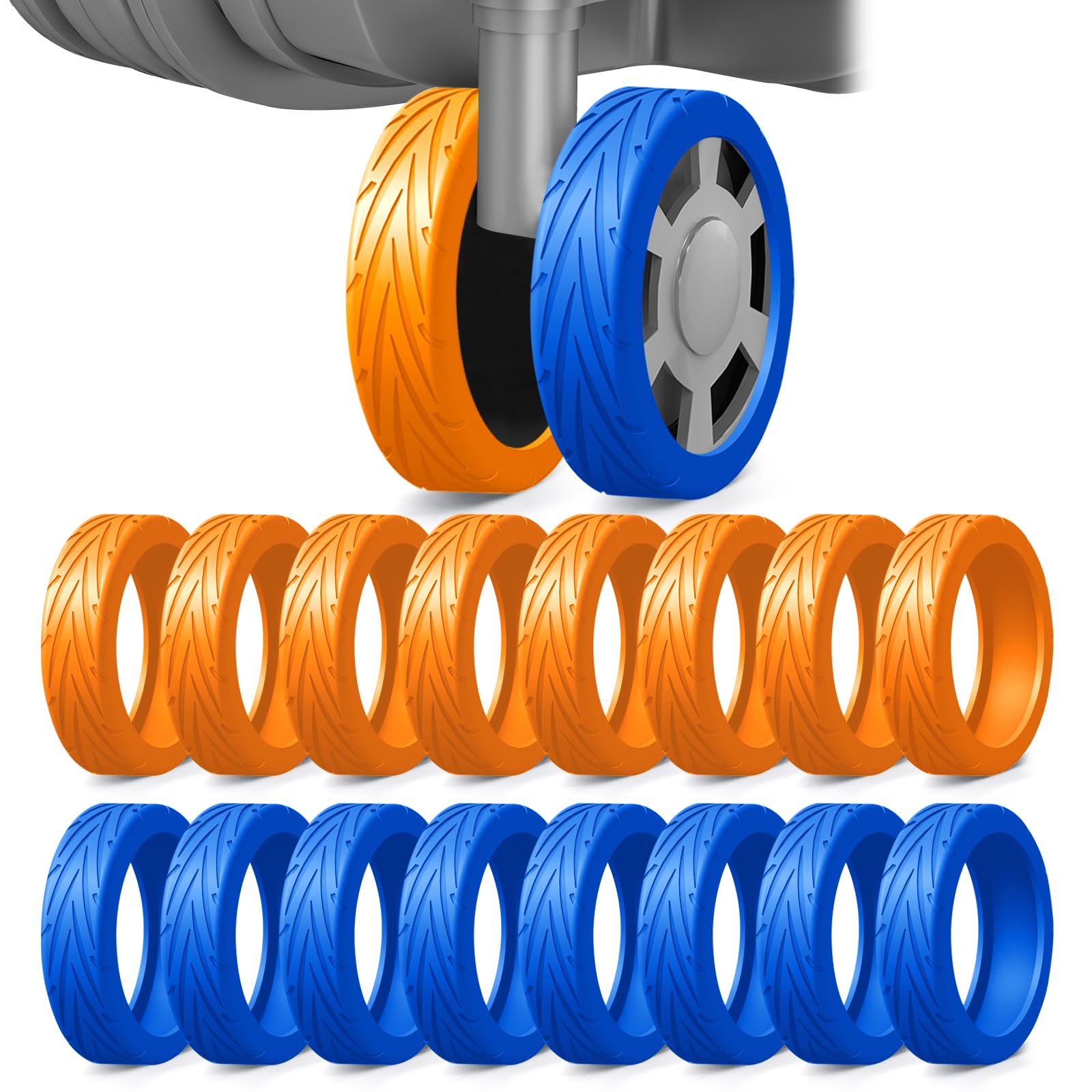 16 Pack Upgrade Luggage Wheel Covers, For 2-2.4" Spinner Wheel, Blue&Orange