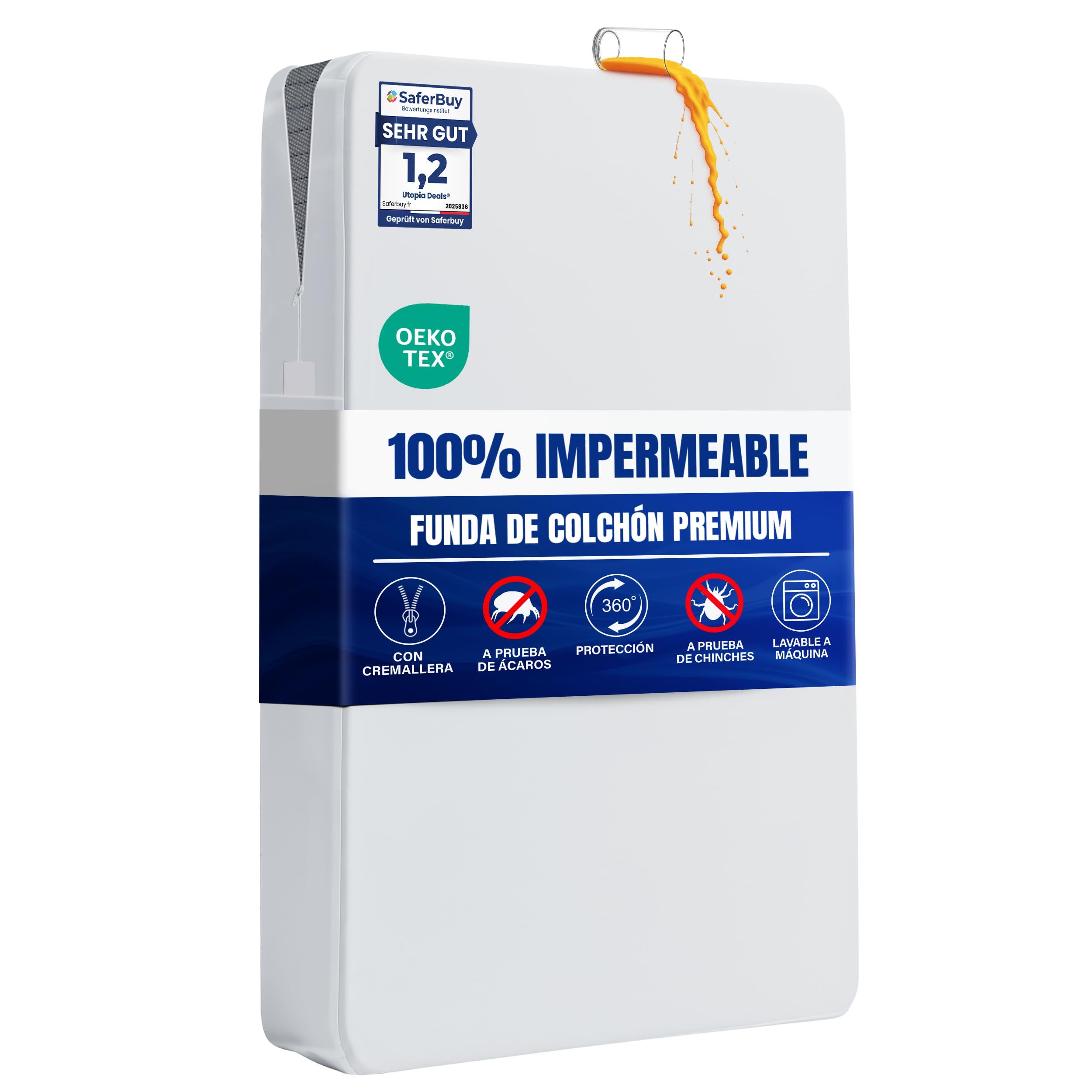 Waterproof Mattress Protector Cover 90 x 190 x 30 cm Zip
