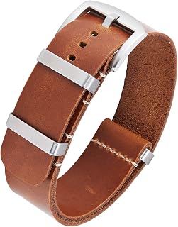BINLUN Leather Watch Straps Crazy Horse Oiled Leather Watch Bands 18mm 19mm 20mm 21mm 22mm 24mm Replacement One-Piece Watchbands for Men and Women Silver & Black Buckle