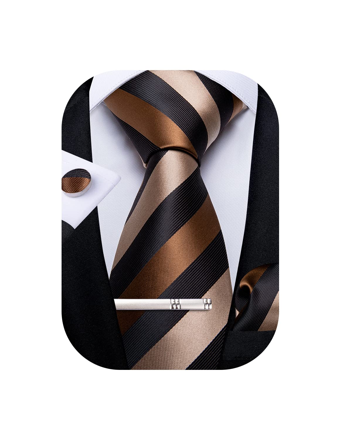 DiBanGu Necktie, Striped Necktie, Handkerchief, Cufflinks, Tie Pin Set, Wedding,