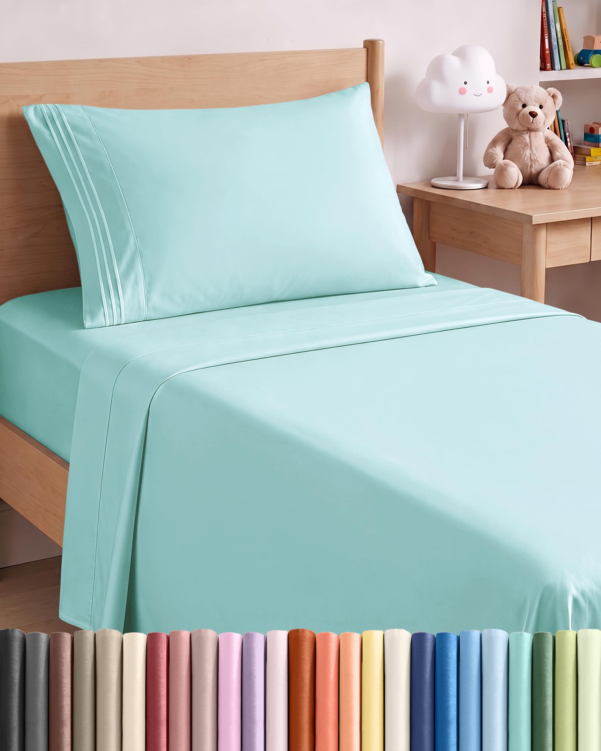 Twin Size 3 Piece Sheet Set - Comfy Breathable & Cooling Sheets - Spa Blue