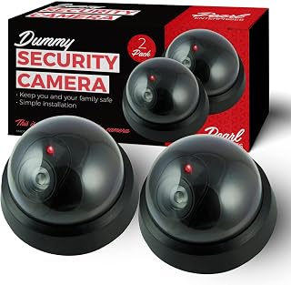 Dummy Security Camera, Fake CCTV Dome Camera with Red LED Light, 2 Pack