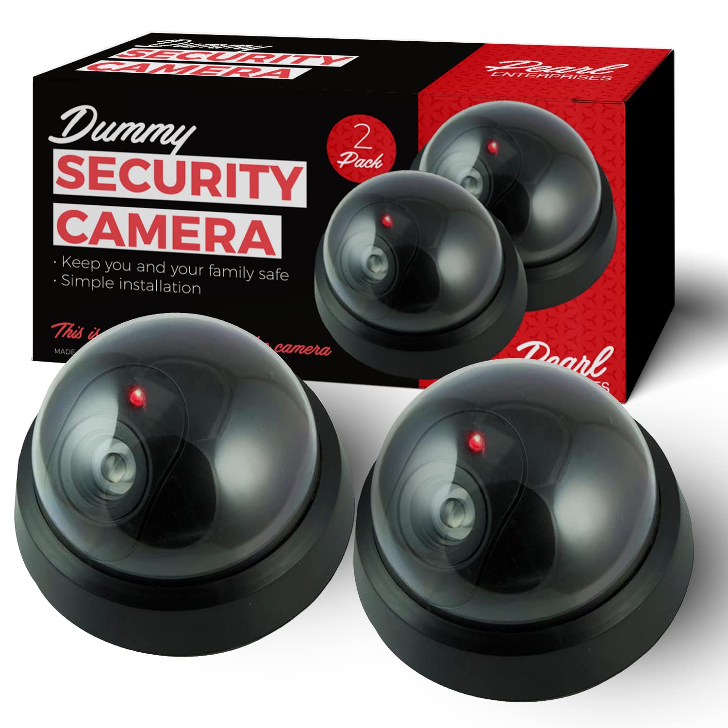 Dummy Security Camera, Fake CCTV Dome Camera with Red LED Light, 2 Pack