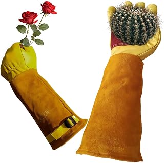 wfkwcxw Cow Leather Adjustable Thorn Proof Gardening Gloves | Cactus Handling,Rose Pruning,Weeding,Blackberry,Heavy Duty Gauntlets,Gardening Gifts For Women/Men