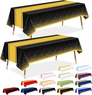 LANLISA Tovaglia nera e oro decorazioni per feste, confezione da 2, usa e getta, per laurea, compleanno, pensionamento, anniversario, decorazione per feste