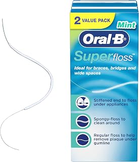 Oral-B Super Floss Pre-Cut Strands, Dental Floss for Bridges, Braces and Wide Spaces, 100 Strands