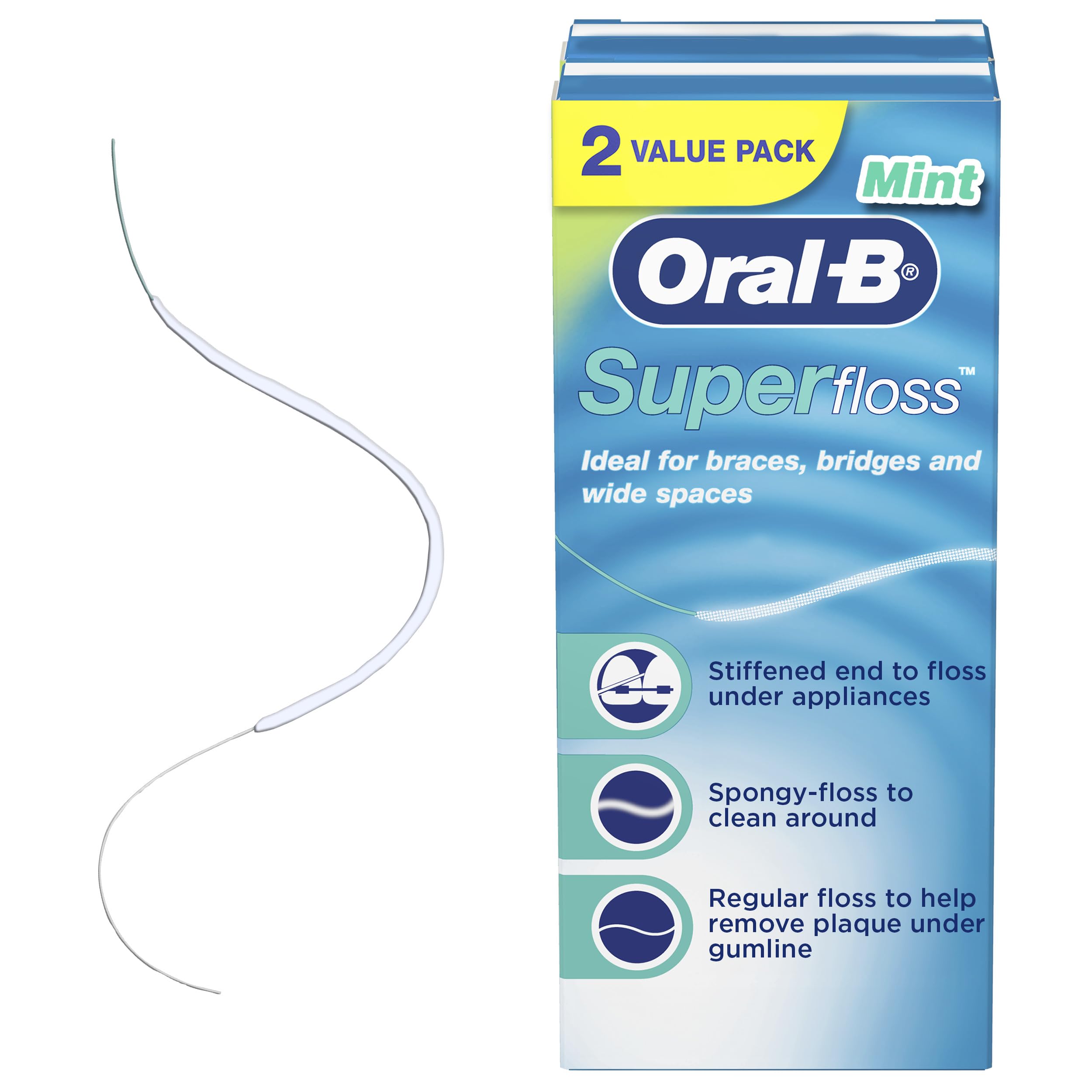 Oral-B Super Floss Pre-Cut Strands, Dental Floss for Bridges, Braces and Wide Sp