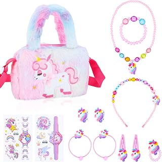 Zuimei Unicorn Jewellery Set for Girls Unicorn Handbag Bracelets Necklaces | Unicorn Gifts for Girls 3 4 5 6 Year Old Kids Jewellery Sets Birthday Presents