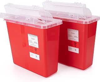 Alcedo Large Sharps Container 5 Quart (2-Pack) Home & Professional Use | Biohazard Needle/Syringe Disposal, Mailbox Lid, Bracket Compatible, Locking Slot, Clear Lid, Medical Grade