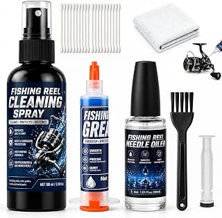 Fishing Reel Care Set, Oil and Grease with Cleaning Spray, Oil and Grease, Removes Sand, Salt and Rust, Anti-Corrosion, Gentle Operation for Fishermen