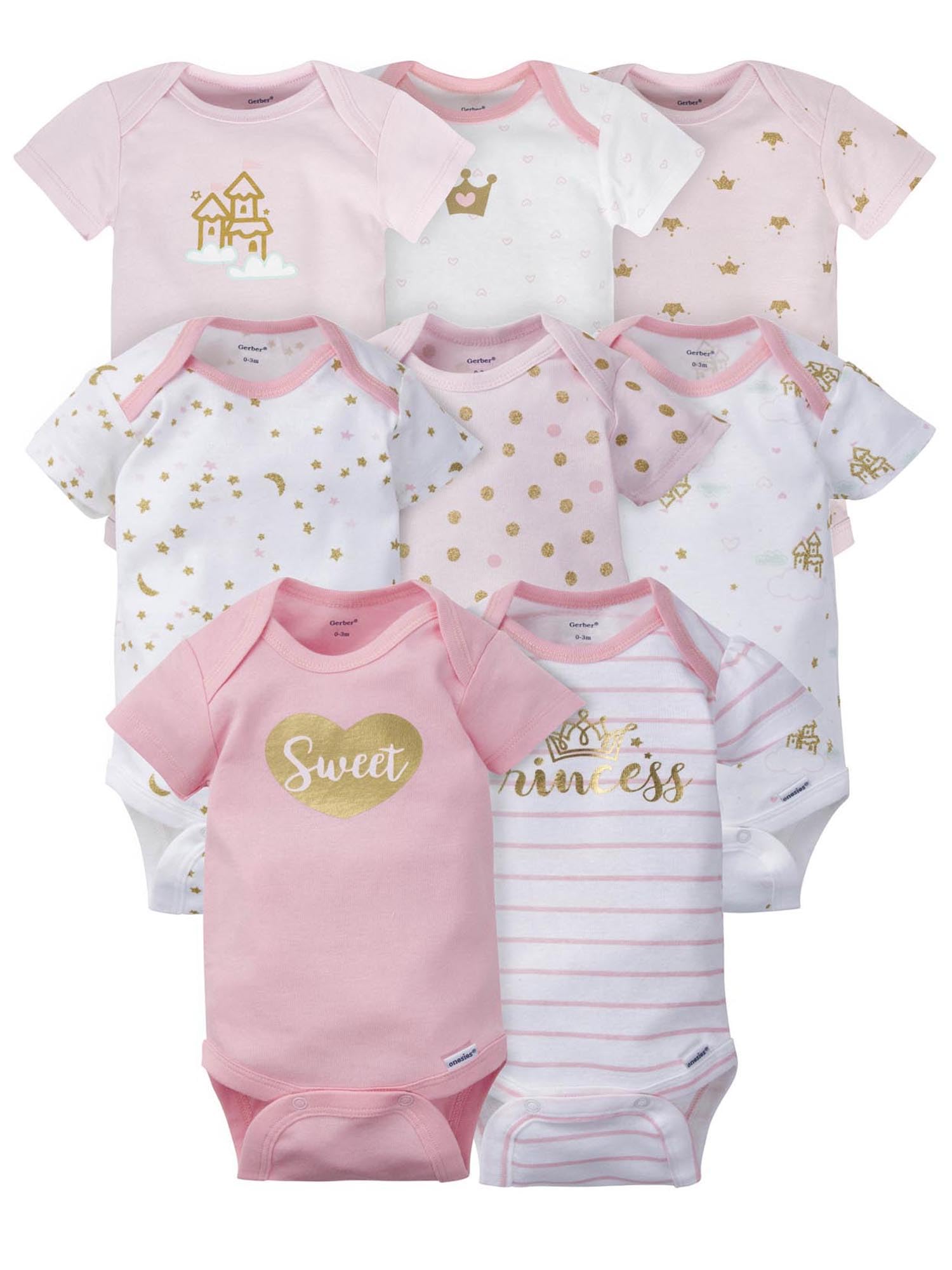 Gerber Baby Girls 8-pack Short Sleeve Onesies Bodysuits Baby and Toddler T-Shirt