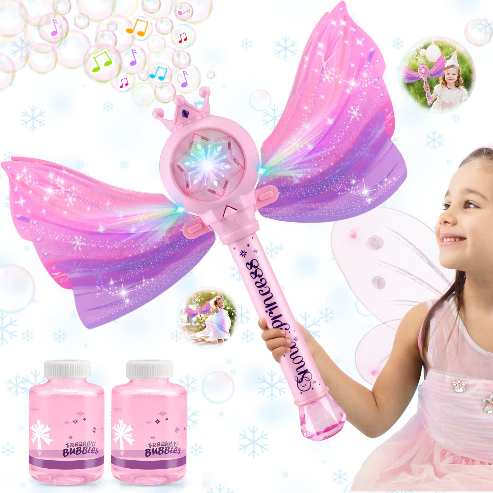 Britik Bubble Wand for Kids, LED Light Music Bubble Toys Girl Gifts Age 3+ | 3 A