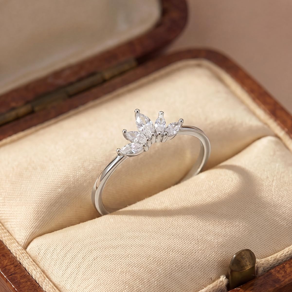 1 White Silver Plated Five Cubic Zirconia Crown Ring for Women Daily Wear Dating