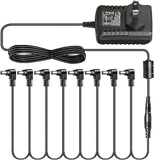 Pigtone Guitar Pedal Power Supply DC 9V 1A (10mA -1000mA) Center Negative | External Positive Low Noise AC Wall Adapter With 1to8 Way Daisy Chain Cables Power Splitter for Most Guitar Effect Pedals