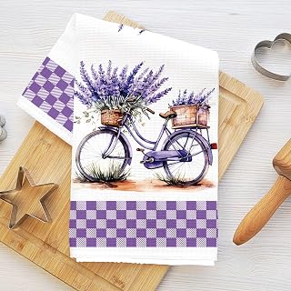 Kitchen Tea Towels, Lavender and Bike Vintage Tea Towels, Kitchen Dish Towels, Dish Towels, Hand Towels for Bathroom and Home, Decorative Microfiber Soft Tea Towels, Rustic Decor for Women