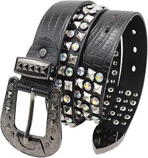 Rhinestone Studded Belt for Men Women Western Cowboy Y2k Punk Belt