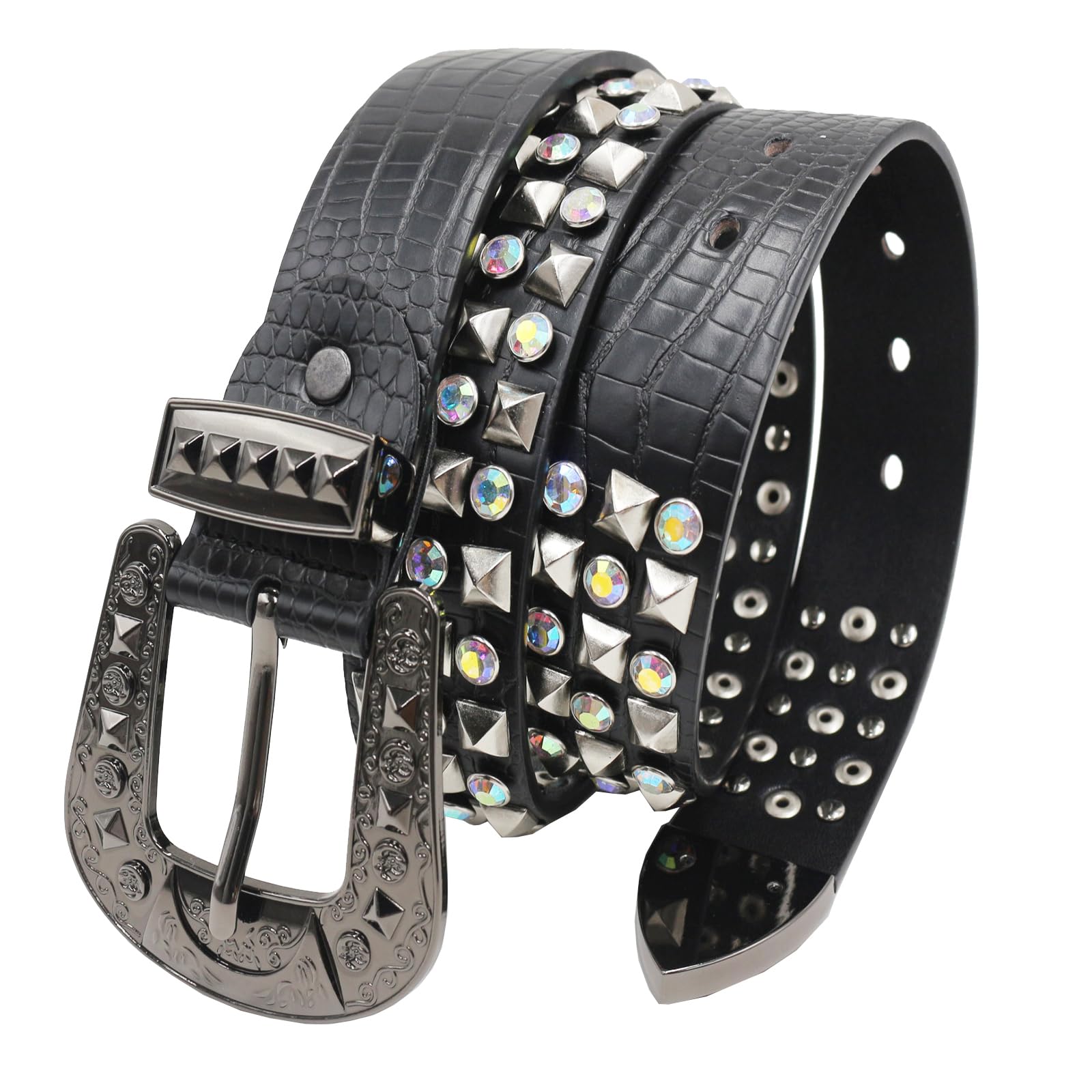 Rhinestone Studded Belt for Men Women Western Cowboy Y2k Punk Belt