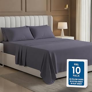 Bulk 10-Pack Full Size Sheet Set, 4pc Set For Hotel, Resort & Motel, Grey