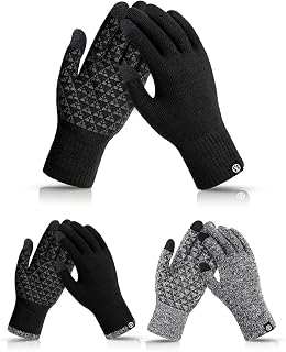 3 Pairs Winter Gloves Thermal Knit Touch Screen Anti Slip Gloves Men Women