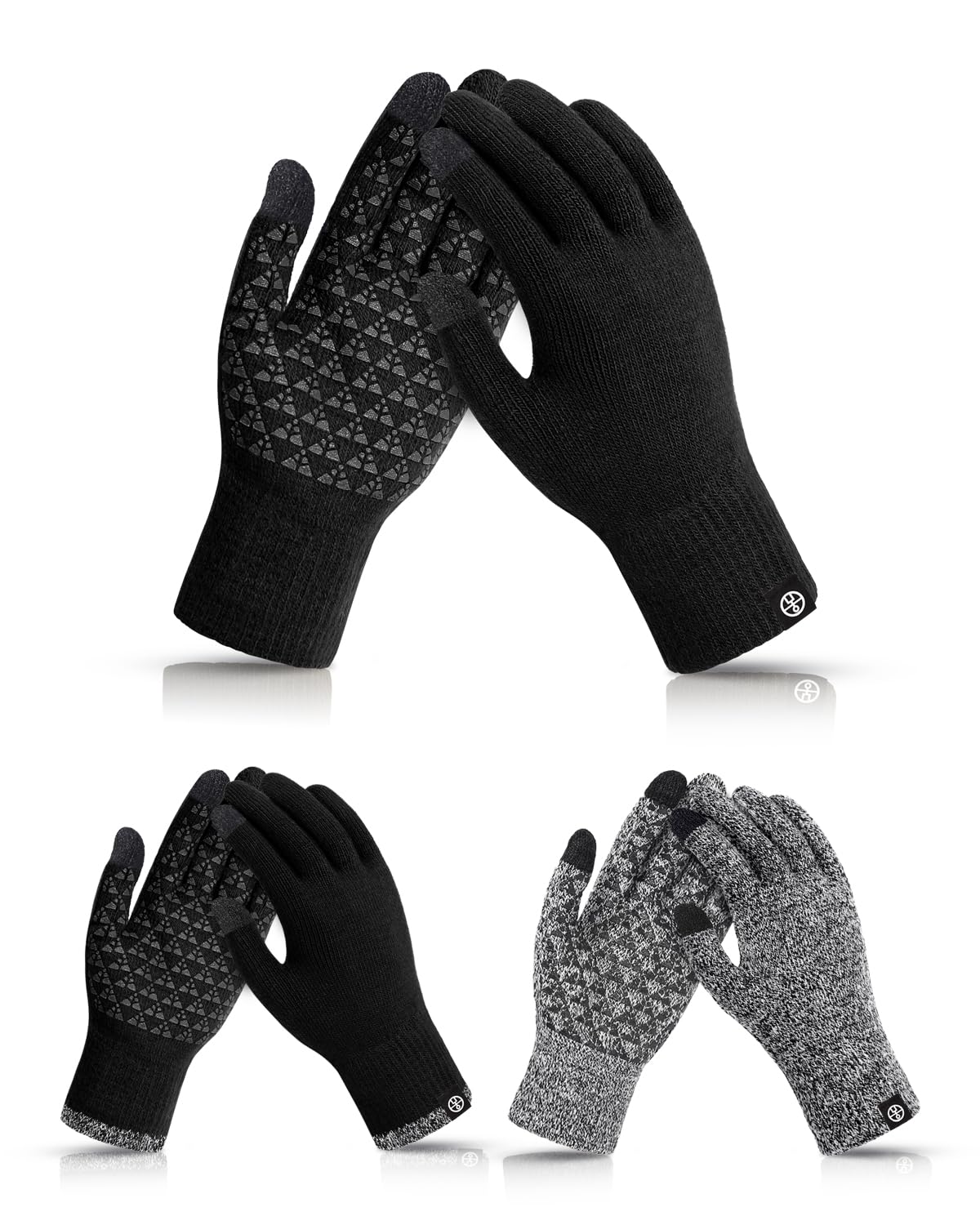 3 Pairs Winter Gloves Thermal Knit Touch Screen Anti Slip Gloves Men Women