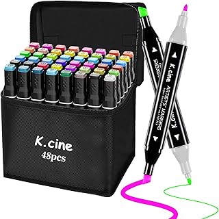 K.CINE 48 Colors Alcohol Markers, Dual Tip Art Markers with Fine Tip &amp; Chisel Tips, Artist Art Sketch for Adults Coloring Illustration Book Painting Card Making