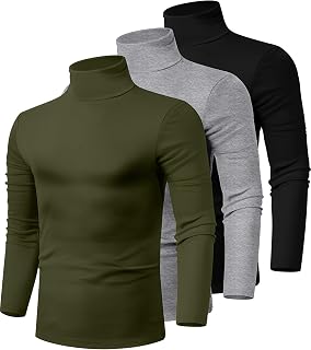 Ficerd 3 Pack Men's Turtleneck T-Shirts Cotton Long Sleeve Sweaters Turtleneck Knit Tops