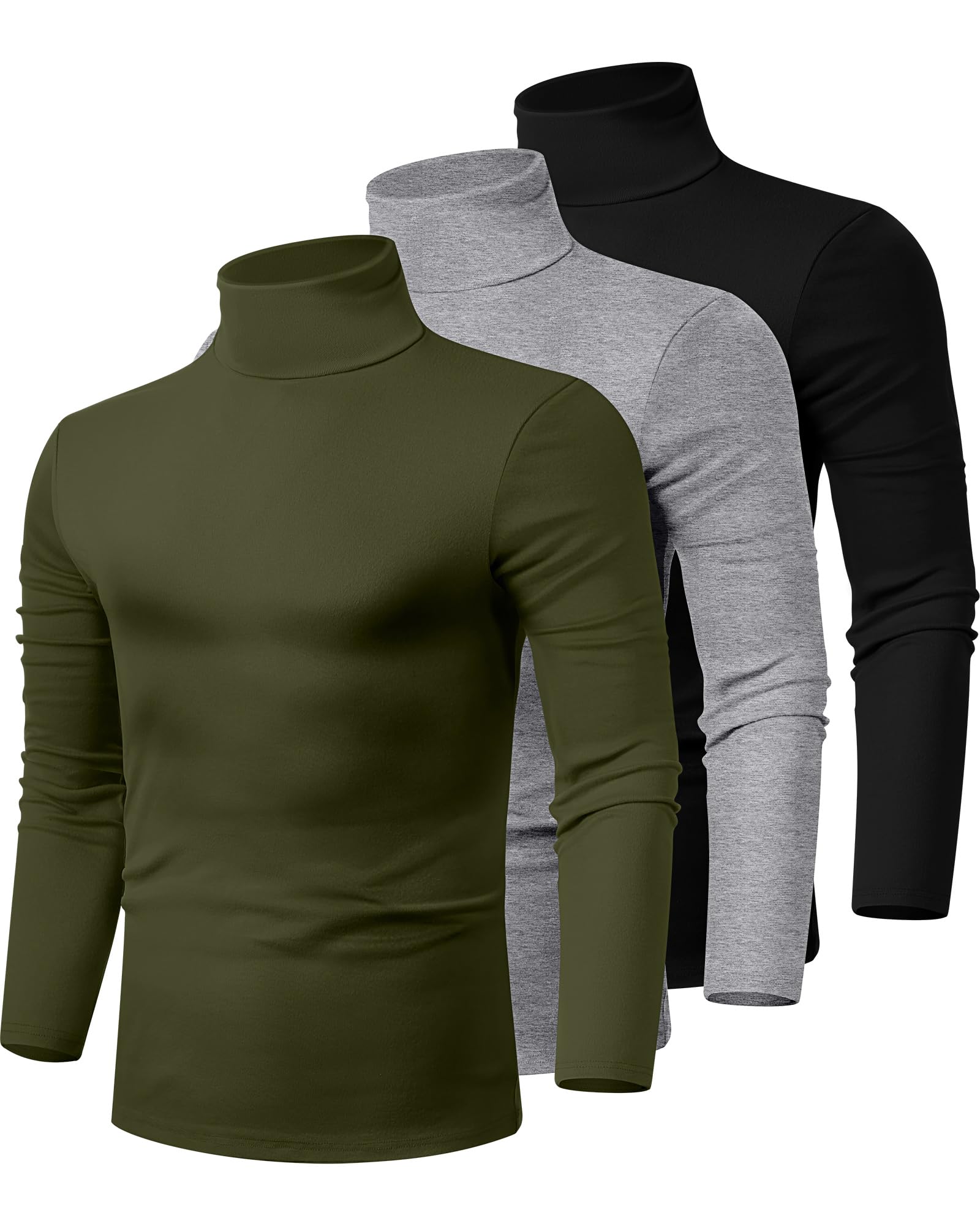 Ficerd 3 Pack Men's Turtleneck T-Shirts Cotton Long Sleeve Sweaters Turtleneck K
