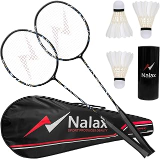 Nalax Badminton Set for 2 Players, Carbon Fibre Badminton Rackets with 3 Shuttlecocks and Carry Bag, Lightweight Outdoor Badminton Kit for Garden, Beach, Park and Family Games