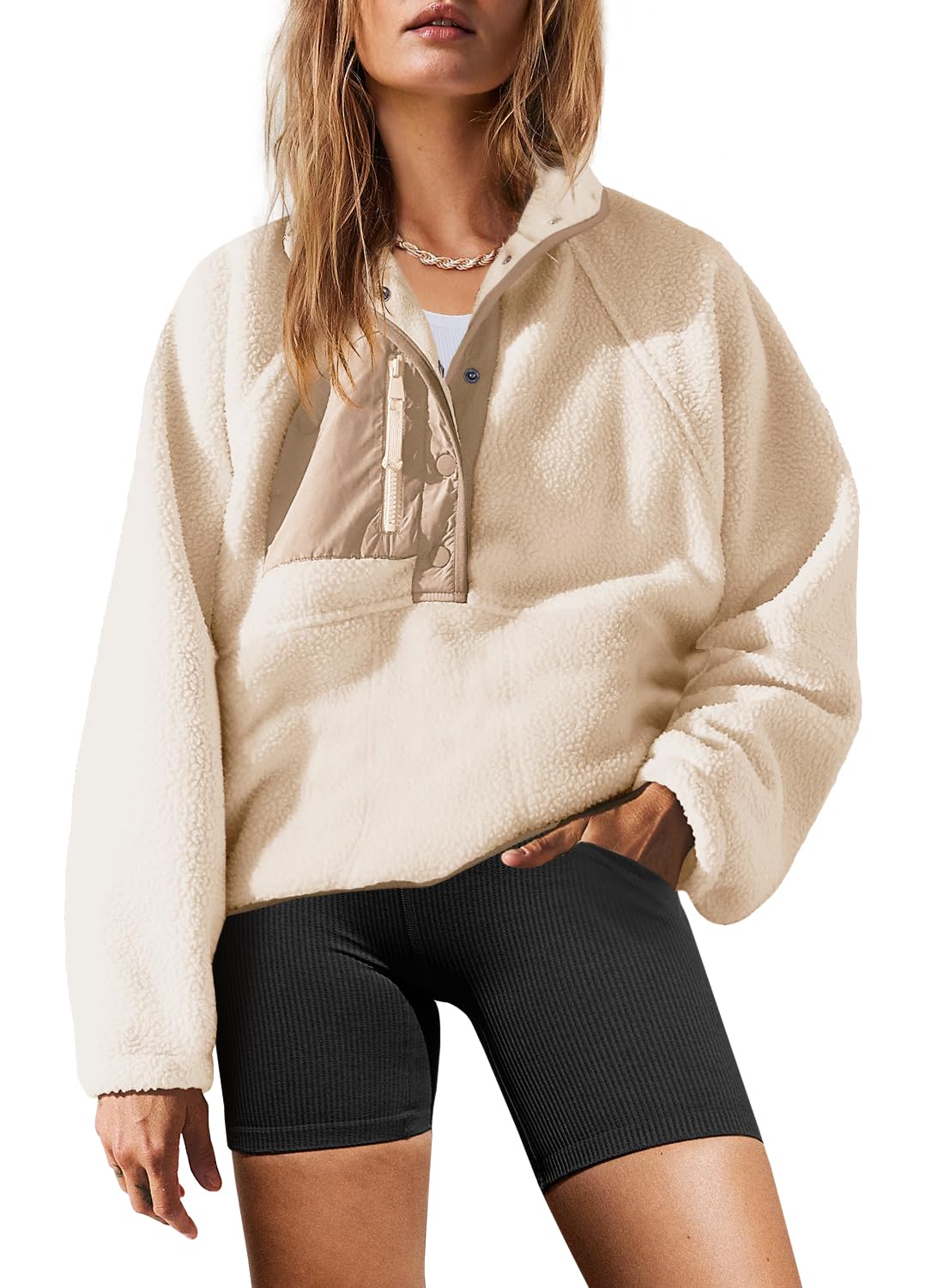 Yanekop Womens Fleece Pullover Jacket Sherpa Sweatshirt with Pockets