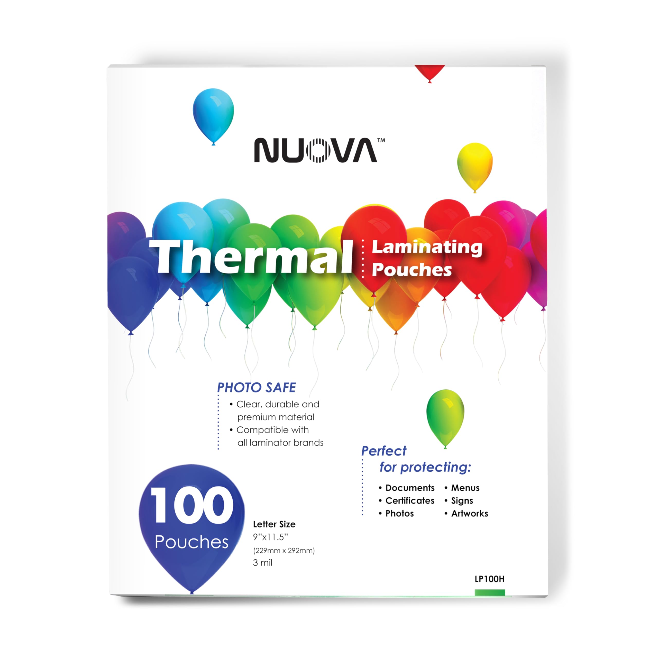 Nuova Premium Thermal Laminating Pouches 9" x 11.5", Letter Size, 3 mil, 100 Pac