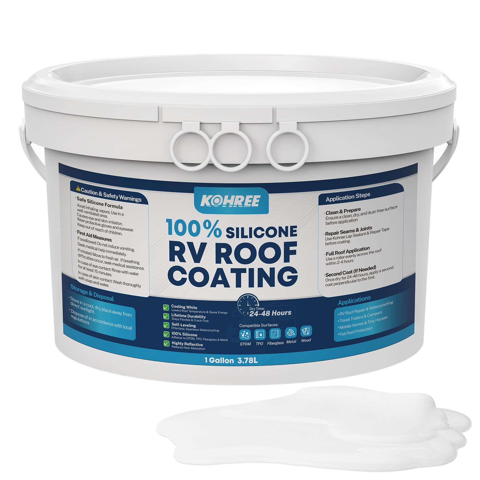 Kohree RV Roof Coating 1 Gallon, 100% Silicone RV Roof Sealant, White
