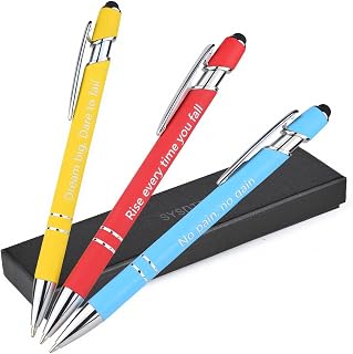 3-Pack 2-in-1 Stylus Pen Metal with Gel Black Ink Pens (1.0mm) and Inspirational Phrases - Gift Set in Red, Yellow, Blue