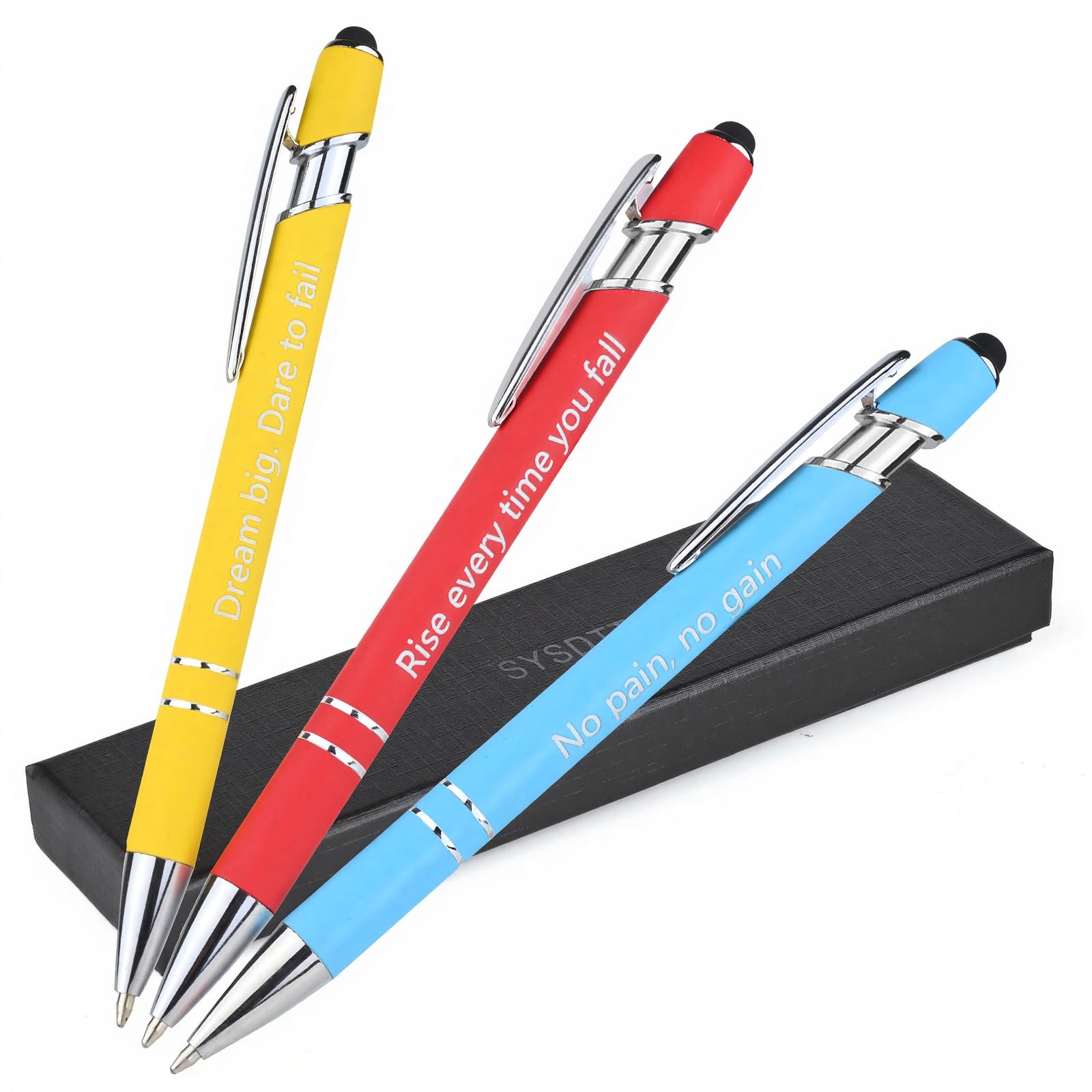 3-Pack 2-in-1 Stylus Pen Metal with Gel Black Ink Pens (1.0mm) and Inspirational