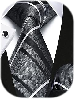 HISDERN Mens Ties Set Stripe Plaid Ties for Men and Pocket Square Cufflinks Formal Silk Necktie Wedding Business
