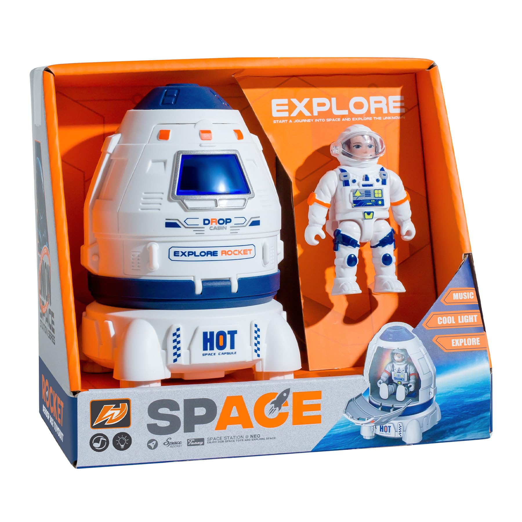 Wbzle Space Ship Toy, Space Capsule Rocket Toys with Lights and Sound, Astronaut
