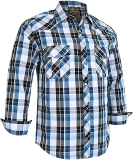 Coevals Club Men's Western Cowboy Pearl Snap Work Plaid Solid Long Sleeve Two Pocket Casual Button Up Shirts
