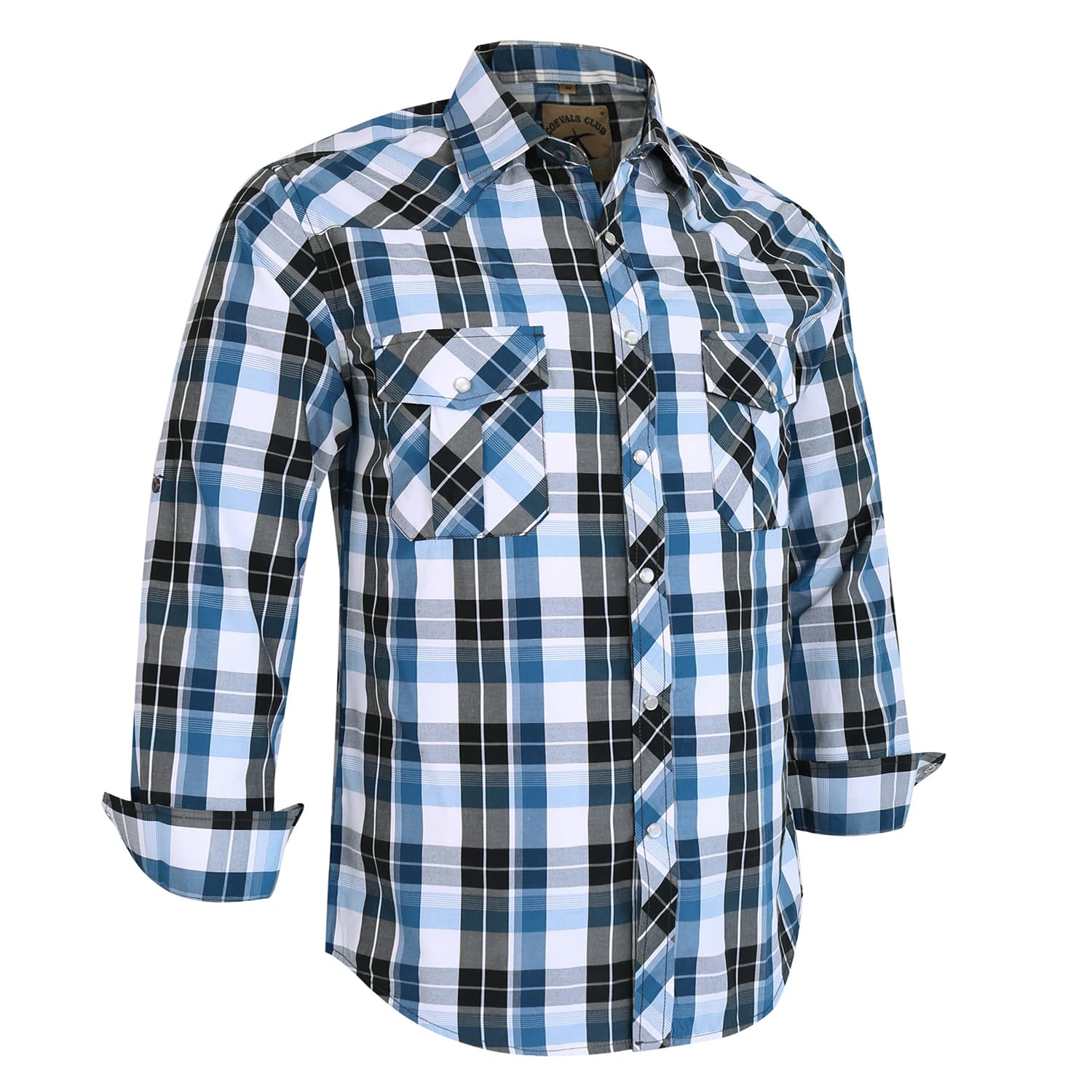 Coevals Club Men's Western Cowboy Pearl Snap Work Plaid Solid Long Sleeve Two Po