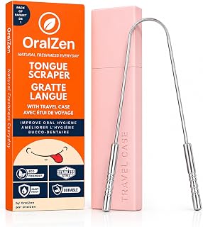 OralZen Tongue Scraper with Case Easy to Use Tongue Scraper for Adults, Reduce Bad Breath, Metal Tongue Scraper, Tongue Cleaner for Oral Care & Hygiene