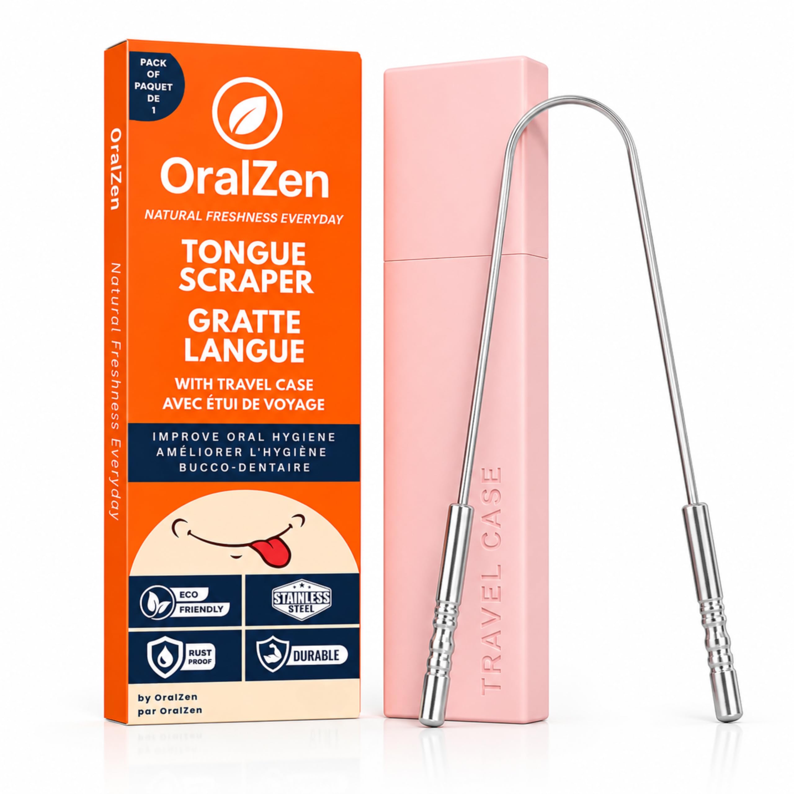 OralZen Tongue Scraper with Case Easy to Use Tongue Scraper for Adults, Reduce B