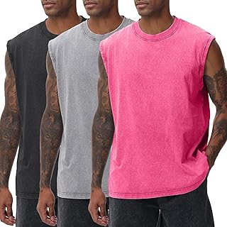 Mens Workout Tank Tops Sleeveless Tee Shirts Men Muscle Shirt Gym Acid Wash T Shirts Running Beach Loose Fit Tee
